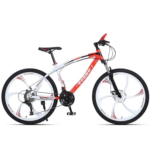 Mountain Bike : LLGJ High Timber Youth / Adult Mountain Bike for Men and Women, Steel Frame Options, 21 / 24 / 27 / 30 Speeds Options, 24-26Inch Wheels (red white（6 Multi Spokes wheels）, 26inches 24speed)