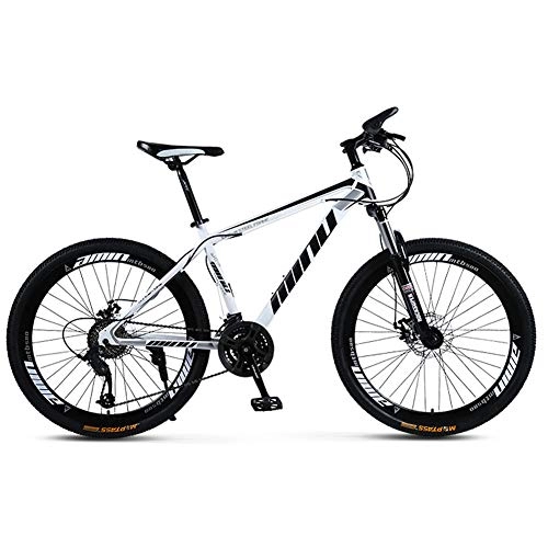 Mountain Bike : LOISK 26 Inch Mountain Bike, High Carbon Steel Frame Bike With 21 Speed Shimano Shifter And Double Disc Brake, Front Suspension Anti-Slip Bicycle For Adult, Multiple Colors, White, 21 Speed