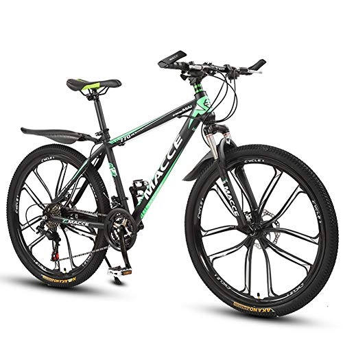 Mountain Bike : LOISK Mountain Bike - 26 Inch Adults Mountain Trail Bike High Carbon Steel Bold Suspension Frame Bicycles 21 / 24 / 27 Speed Gears Disc Brakes Mountain Bicycle, Black Green, 21 Speed