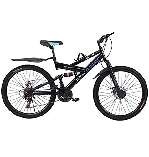 Mountain Bike : LQZ Adult Mountain Bikes, 26in Carbon Steel Mountain Bike, 21 Speed Bicycle Full Suspension MTB, Gears Dual Disc Brakes, Black