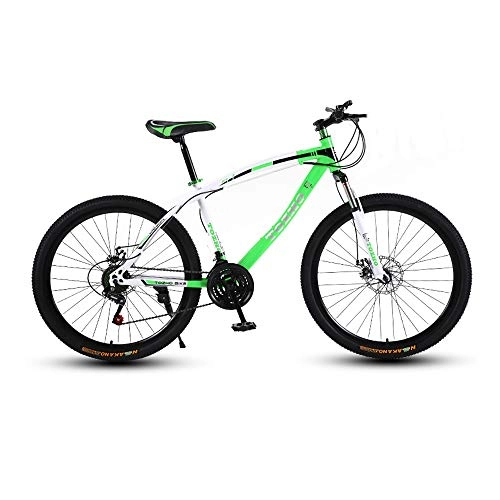 Mountain Bike : LRHD Mountain Bicycle, Adult 24 Speed Speed Travel Bicycle Bike Urban Track Bike 24 / 26 Inch Men and Women MTB Bike Double Disc Brake High Carbon Steel Frame Outdoor Cycling (Green and White)