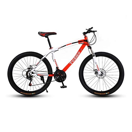 Mountain Bike : LRHD Mountain Bicycle, Adult 24 Speed Speed Travel Bicycle Bike Urban Track Bike 24 / 26 Inch Men and Women MTB Bike Double Disc Brake High Carbon Steel Frame Outdoor Cycling (Red and White)