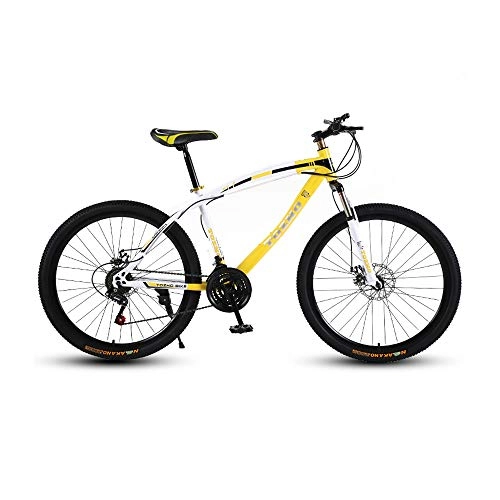 Mountain Bike : LRHD Mountain Bicycle, Adult 24 Speed Speed Travel Bicycle Bike Urban Track Bike 24 / 26 Inch Men and Women MTB Bike Double Disc Brake High Carbon Steel Frame Outdoor Cycling (Yellow and White)