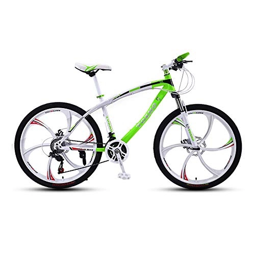Mountain Bike : LRHD Mountain Bicycle, Adult 24 Speed Speed with 6 Cutter Wheel 24 / 26 Inch Travel Bicycle Men and Women MTB Bike Double Disc Brake High Carbon Steel Frame Outdoor Cycling (Green and White)