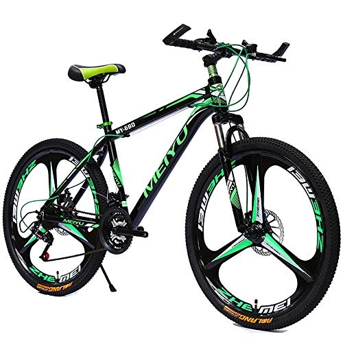 Mountain Bike : LXZH 24 / 26In Mountain Road Bike, MTB Bicycles with Suspension Fork And Double Disc Brake, 21 Variable Speed Bike for Kids' Men Women Adults, Black green, 24in