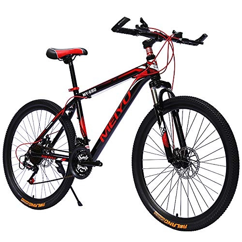 Mountain Bike : LXZH 24 / 26In Mountain Road Bike, MTB Bicycles with Suspension Fork And Double Disc Brake, 21 Variable Speed Bike for Kids' Men Women Adults, black red Spokes, 26in