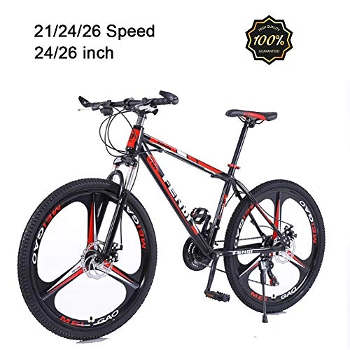 Mountain Bike : LYRWISHJD 26 Inch Wheel Adult Mountain Bike High-Carbon Steel Frame MTB With Adjustable Handle Height Double Disc Brake Bold Fork For Unisex Adult Outdoors (Color : 21 Speed, Size : 24 inch)
