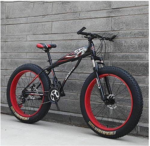 Mountain Bike : Lyyy Adult Mountain Bikes, Boys Girls Fat Tire Mountain Trail Bike, Dual Disc Brake Hardtail Mountain Bike, High-carbon Steel Frame, Bicycle YCHAOYUE (Color : Red a, Size : 24 Inch 24 Speed)