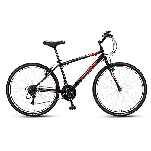 Mountain Bike : LZHi1 26 Inch 21 Speed Mountain Bike With Double Disc Brake, High Carbon Steel Frame Adult Mountain Bike, Outdoor Bike Commuter City Road Bike For Women And Men(Color:Black)
