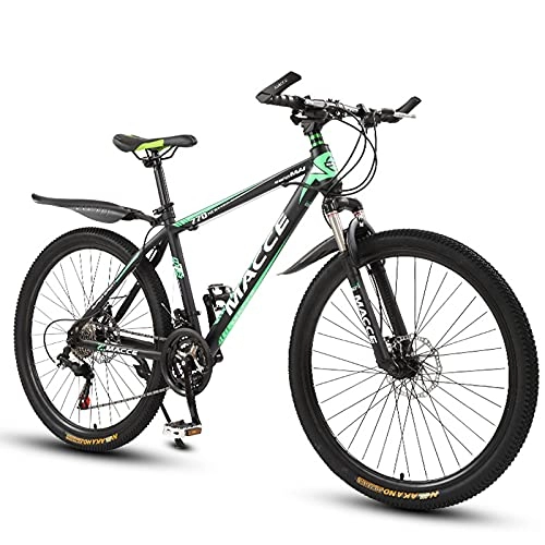 Mountain Bike : LZHi1 26 Inch 27 Speed Mountain Bike For Men And Women, Carbon Steel Frame Adult Mountain Trail Bicycles, Outdoor Road City Bike With Dual Disc Brake And Suspension Fork(Color:Black green)