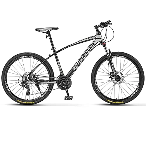 Mountain Bike : LZHi1 26 Inch 27 Speed Mountain Bike With Lock-Out Suspension Fork, Adult Road Offroad City Bike, Carbon Steel Frame Urban Commuter City Bicycle With Double Disc Brake(Color:Black white)