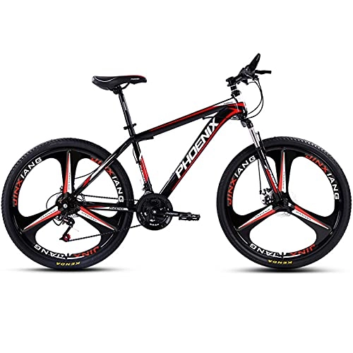 Mountain Bike : LZHi1 26 Inch 27 Speed Mountain Bike With Suspension Fork, Adult Road Offroad City Bike With Double Disc Brake, Carbon Steel Frame Urban Commuter City Bicycle For Women And Men(Color:Black red)