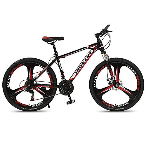 Mountain Bike : LZHi1 26 Inch 27 Speed Suspension Fork Men Mountain Bike, Dual Disc Brake Mountan Bicycle With Soft Seat Saddle, High Carbon Steel City Commuter Road Bike(Color:Black red)