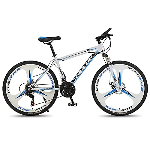 Mountain Bike : LZHi1 26 Inch 27 Speed Suspension Fork Men Mountain Bike, Dual Disc Brake Mountan Bicycle With Soft Seat Saddle, High Carbon Steel City Commuter Road Bike(Color:White blue)