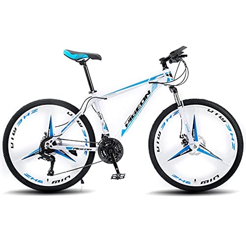 Mountain Bike : LZHi1 26 Inch Adult Mountain Bike Commuter Bicycle, 30 Speed Mountan Trail Bicycle With Suspension Fork, High Carbon Steel Frame Dual Disc Brake City Road Bike(Color:White blue)