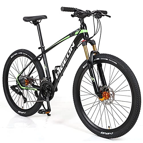 Mountain Bike : LZHi1 26 Inch Adult Mountain Bike With Suspension Fork, 27 Speed Men Mountain Bike With Dual Disc Brakes, Aluminum Alloy Frame Road Bike Urban Street Bicycle(Color:Black green)