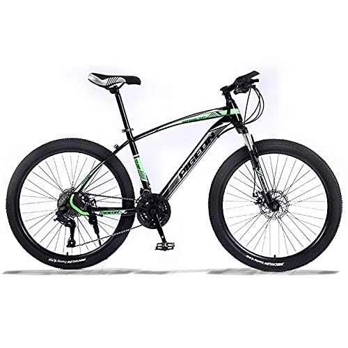 Mountain Bike : LZHi1 26 Inch Adult Mountain Bikes For Women And Men, 27 Speed Mountain Trail Bicycle With Suspension Fork, Dual Disc Brakes High Carbon Steel Frame Road Bike Urban Street Bicycle(Color:Black green)