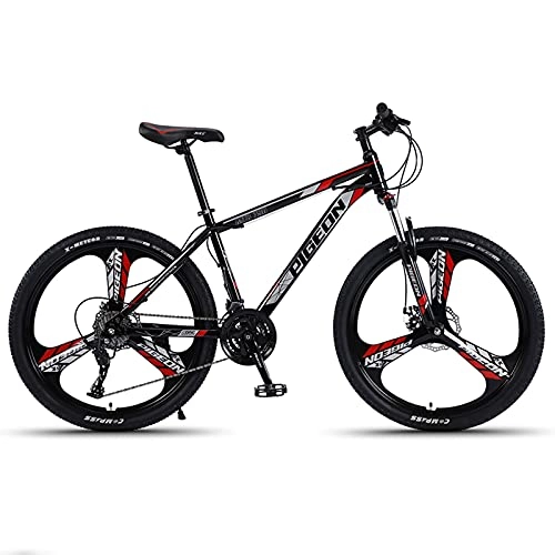 Mountain Bike : LZHi1 26 Inch Commuter Bike Mountain Bike Adult Bike, 30 Speed Suspension Fork Mountain Trail Bicycle, Adjustable Seat City Road Bike With Dual Disc Brakes(Color:Black red)