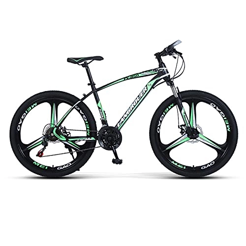 Mountain Bike : LZHi1 26 Inch Double Disc Brake Mountain Bike, 27 Speed Lockable Suspension Fork Adult Mountain Trail Bikes, All Terrain Bicycle With Adjustable Seat(Color:Black green)