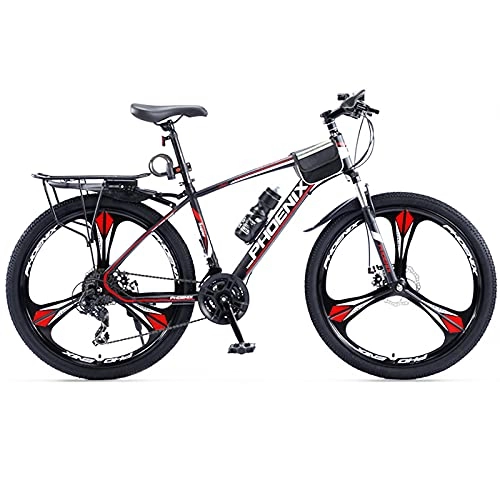 Mountain Bike : LZHi1 26 Inch Mountain Bike 27 Speed Adult Bike, Carbon Steel Frame Mountain Trail Bike With Double Disc Brake, Outdoor Bikes Urban Commuter City Bicycle With Double Disc Brake(Color:Black red)