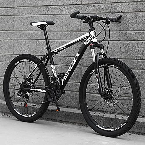 Mountain Bike : LZHi1 26 Inch Mountain Bike Adult Bike With Lockable Suspension Fork, 30 Speed Mountain Trail Bicycle With Dual Disc Brakes, High Carbon Steel Frame Road Bike Urban Street Bicycle(Color:Black white)