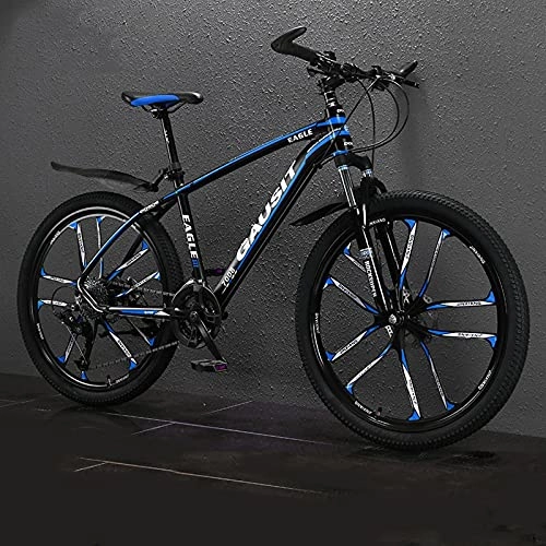 Mountain Bike : LZHi1 26 Inch Mountain Bikes Aluminum Alloy Frame Adult Mountain Trail Bikes Front Suspension Double Disc Brake Urban Commuter City Bicycle For Men Women(Color:Black blue)