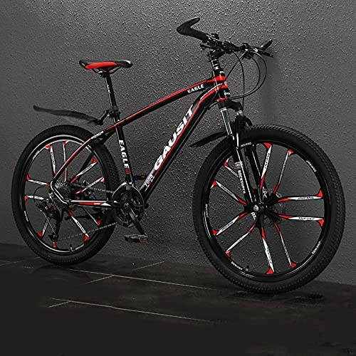 Mountain Bike : LZHi1 26 Inch Mountain Bikes Aluminum Alloy Frame Adult Mountain Trail Bikes Front Suspension Double Disc Brake Urban Commuter City Bicycle For Men Women(Color:Black red)