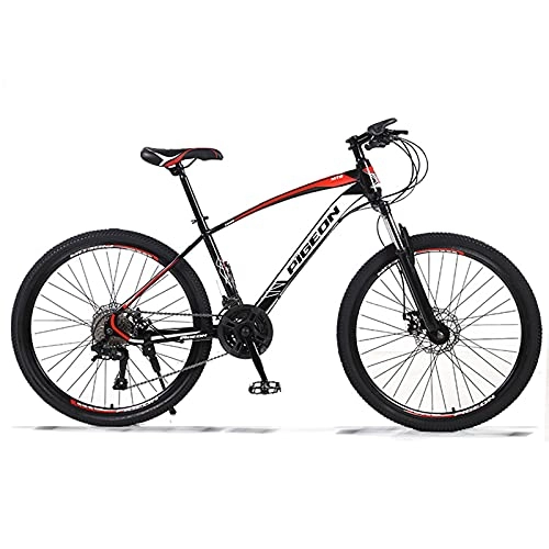 Mountain Bike : LZHi1 26 Inch Suspension Fork Men Mountain Bike, 30 Speed High Carbon Steel Frame Mountan Trail Bicycle With Dual Disc Brake, Outdoor Urban Commuter City Bicycle(Color:Black red)