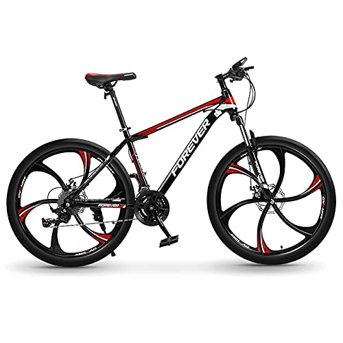 Mountain Bike : LZHi1 26 Inch Suspension Fork Mountain Bike For Women And Mem, Adult Road Offroad City Bike With Double Disc Brake, Aluminum Alloy Frame Urban Commuter City Bicycle(Color:Black red)