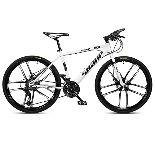 Mountain Bike : LZHi1 Mountain Bike 26 Inch, 30 Speed Dual Disc Brakes Mountain Bicycles, Carbon Steel Frame City Trail Bikes With Adjustable Seat(Color:White)