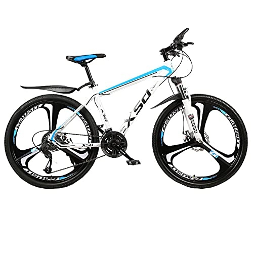 Mountain Bike : LZHi1 Mountain Bike 26 Inch Wheels, 27 Speed Carbon Steel Adult Mountain Trail Bikes, Dual Disc Brakes Front Suspension Urban Commuter City Bicycle For Men Women(Color:White blue)