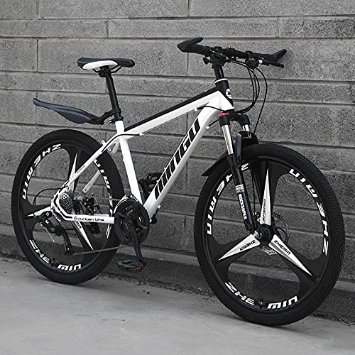 Mountain Bike : LZHi1 Mountain Bike 26 Inch Wheels, 27 Speed Dual Disc Brake Adult Mountain Trail Bikes, All Terrain Road Bikes With Adjustable Seat And Suspension Fork(Color:White black)
