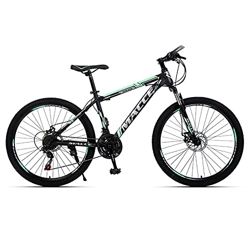 Mountain Bike : LZHi1 Mountain Bike 26 Inch Wheels For Men And Women, 27 Speed Mountain Bicycles With Lock-Out Suspension Fork, Carbon Steel Frame Adult Mountain Trail Bikes With Double Disc Brake(Color:Black green)