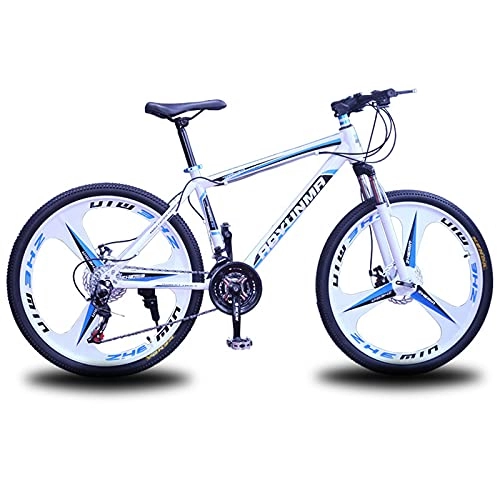 Mountain Bike : LZHi1 Mountain Bikes 26 Inch Wheels, 27 Speed Front Suspension Adult Bicycle, Double Disc Mechanical Brake Outdoor Road City Bike With Adjustable Seat(Color:White blue)