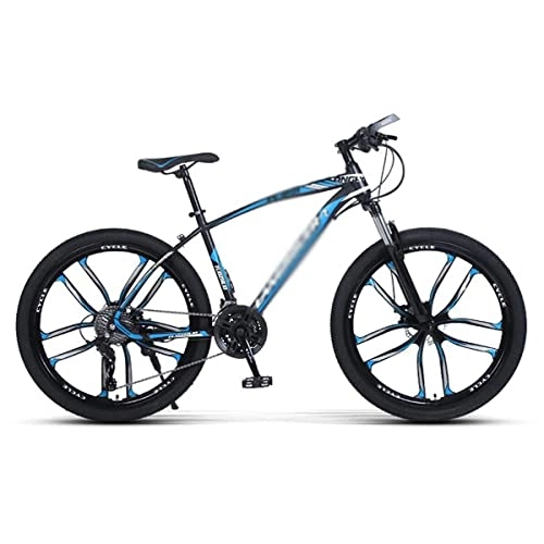 Mountain Bike : LZZB 26" Mountain Bike Bicycle for Adults High Carbon Steel Frame with Disc Brake and Lockable Suspension Fork / Blue / 27 Speed