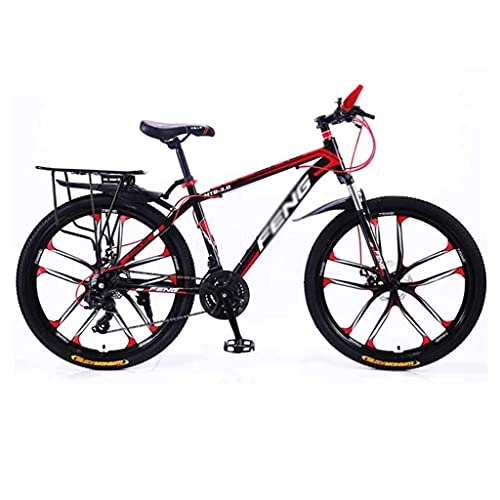 Mountain Bike : M-YN 26 Inch Mountain Bike Aluminum 21 / 24 / 27 Speeds With 17 Inch Frame Disc-Brake 10-Spokes For Men Women(Size:24speed, Color:black+red)