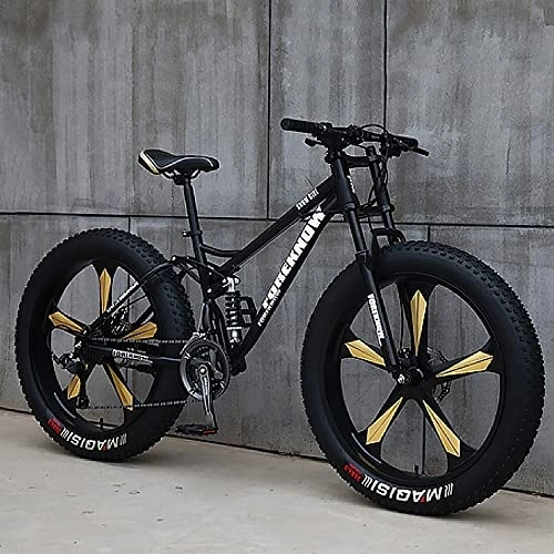Mountain Bike : MADELL Bikes Mountain, Adult Fat Tire Mountain Trail Bike, Speed Bicycle, High-Carbon Steel Frame Full Suspension Dual Disc Brake / Black(C) / 26Inch 27Speed