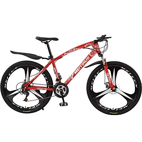 Mountain Bike : MATTE Adult Mountain Bikes with High Carbon Steel Frame, 26 Inch 24-Speed Gears Dual Disc Brakes Mountain Bicycle, Free Pedals and Seats, Unisex, Red