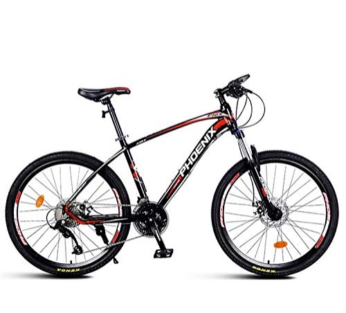 Mountain Bike : Men and women outdoor cross-country mountain bike sports and leisure city road racing 27 speed / oil disc aluminum frame one wheel-27 speed - black red