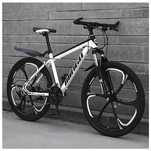 Mountain Bike : Men Hardtail Mountain Bikes 24 inch, Mountain Trail Bike Dual Disc Brake, High-carbon Steel All Terrain Mountain Bicycle with Front Suspension, Adjustable Seat, White 6 Spokes, 30 speed