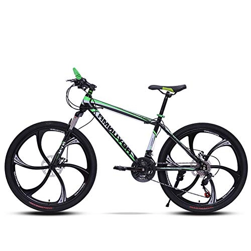 Mountain Bike : Men' Mountain Bike, High Carbon Steel Frame, Hardtail Mountain Bike, Front Suspension Dual Disc Brake MTB, Flashlight + Bicycle Lock, Green, 26inch 21speed