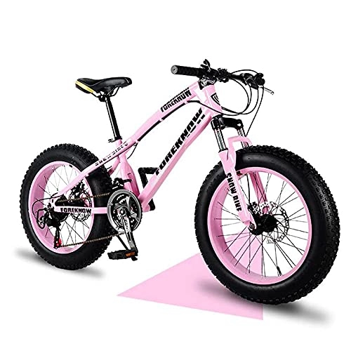 Mountain Bike : Men's and Women's Fat Tire Mountain Bikes, Adult Full Suspension Beach Snow MTB Bicycle, 20 / 24 / 26 Inche, 21-30 Speeds, Disc Brakes (Pink 24inch / 27Speed)