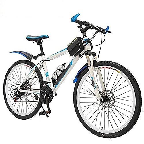 Mountain Bike : Men's And Women's Mountain Bikes, 20, 24, And 26 Inch Wheels, 21-27 Speed Gears, High Carbon Steel Frame, Double Suspension, Blue, Green And Red (Color : Blue, Size : 20 inches)