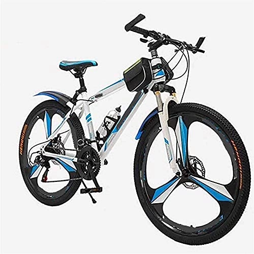 Mountain Bike : Men's And Women's Mountain Bikes, 20-inch Wheels, High-carbon Steel Frame, Shift Lever, 21-speed Rear Derailleur, Front And Rear Disc Brakes, Multiple Colors (Color : Blue, Size : 24 inches)