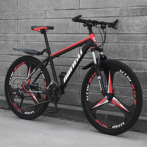 Mountain Bike : Men's Mountain Bike 26 Inch, High-carbon Steel Hardtail Mountain Bike, Mountain Bicycle with Front Suspension Adjustable Seat, 27 Speed-Black red_D