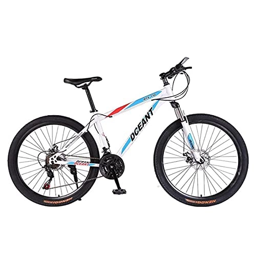 Mountain Bike : MENG 26 Wheels MTB Mountain Bike Daul Disc Brakes 21 Speed Mens Bicycle with Front Suspension(Color:Blue) / White