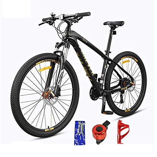 Mountain Bike : Mens Mountain Bike, Carbon Fiber Bike, 27.5-Inch Wheels, Aluminum Frame, Twist Shifters, 27 / 30-Speed Rear Deraileur, Front and Rear Disc Brakes black gold-30speed