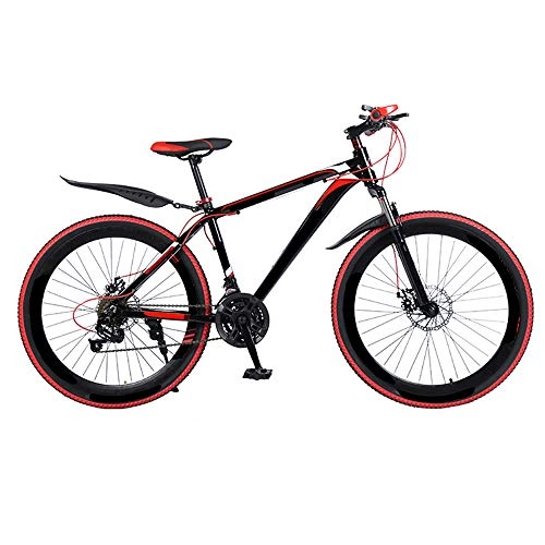 Mountain Bike : MH-LAMP 27 Speed Black Red Mountain Bike, 26 Inch Bike, Dual Disc Brake MTB, Mountain Bike Rear Mudguard, MTB PVC Pedals, Bike Front Suspension