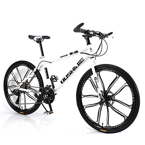 Mountain Bike : MICAKO Mountain Bike 21 / 24 / 27 / 30 Speed Steel Frame, 26 Inches Dual Disc Brake Bicycle-5 colors, 4 styles MTB, S3White, 30speed