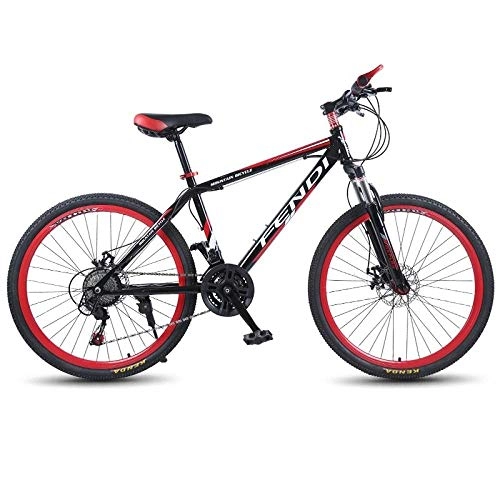Mountain Bike : Minkui Male and female adult off-road self-propelled mountain bike 21 / 24 / 27 speed double shock-absorbing speed racing car high carbon steel student travel bicycle white blue-Black red_21 speed